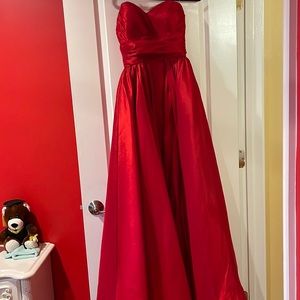 Mac Duggal Red gown with non- detachable over skirt